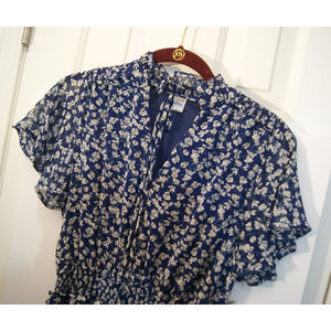 Melrose & Market Long Blue Liberty Floral Dress Ruffle Sleeve Cottagecore Boho